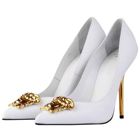 white and gold versace pumps|Versace high heel boots.